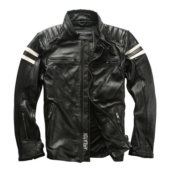 

80 men s cow leather outwear mens cowhide genuine leather vintage rider jacket lj201029, Black