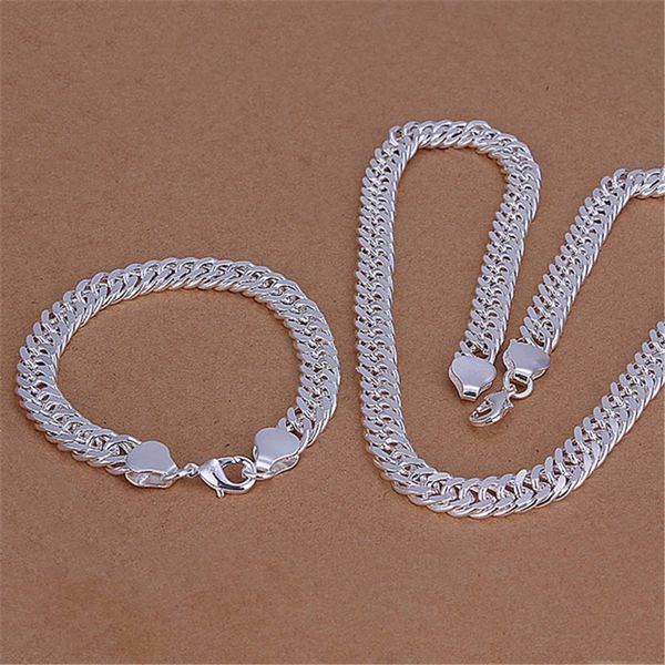 

925 sterling silver classic men 10mm chain bracelets necklace jewelry set 20/24 inch fashion party wedding christmas gifts, Black