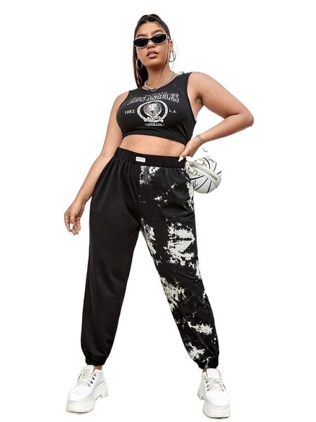 

newness plus tie dye letter patched detail sweatpants h4r5#, Black