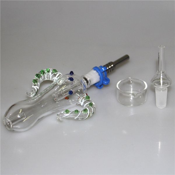 Hookahs Kit de bongo de néctar de 14 mm com tigela de unhas de titânio Plato de tigela mista todos os tubos de água de vidro grosso mini bongo