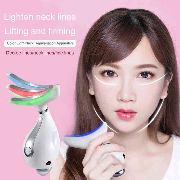 

3 colors led pn therapy neck and face lifting tool ipl vibration skin tighten reduce double chin anti-wrinkle remove device 220516