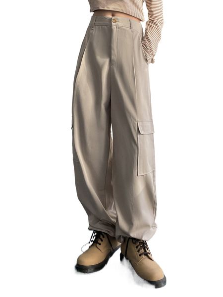 

dazy flap pocket side drawstring hem cargo pants k66d#, Black;white