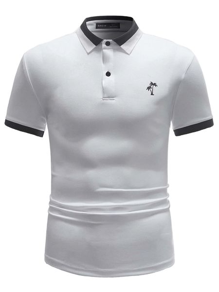 

men palm tree print contrast trim polo shirt n8p3#, White;black