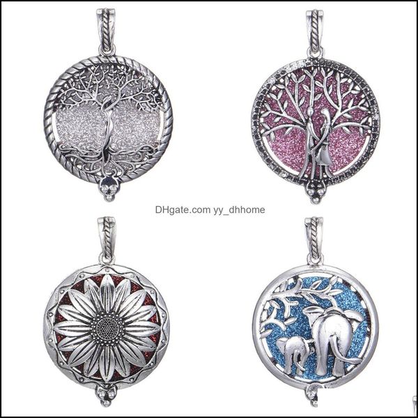 Collane con ciondolo Pendenti Gioielli 16 Disegni Medaglione Girasole Albero della vita Elefante Olio essenziale Diffusore Collana Charms per fare Dro