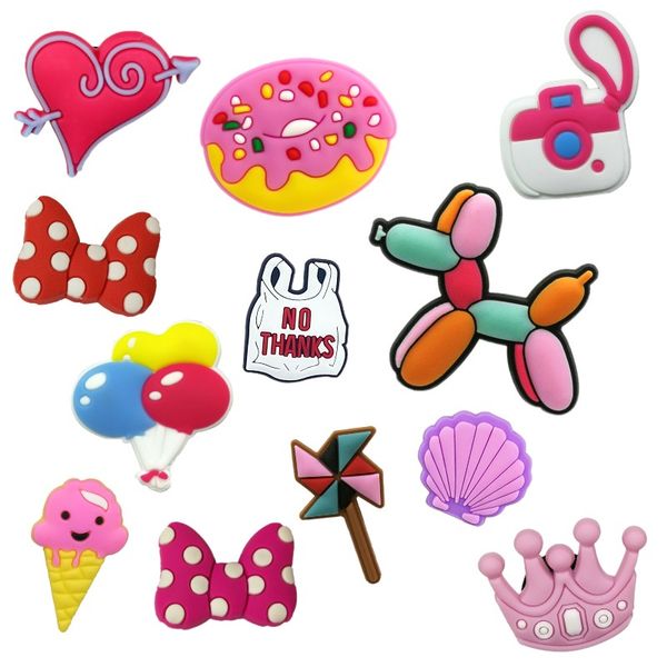 

moq 50pcs lovely balloon dog cartoon croc jibz 2d soft rubber shoe charms accessories clog shoe buckles decorations fit kids women sandals b, White;pink
