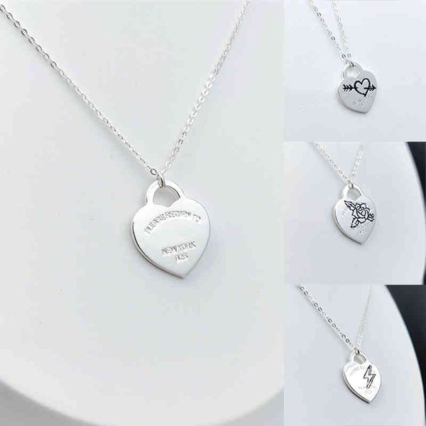 

s925 heart pendant necklace sterling silver ladies jewelry retro charm lightning pattern gift simple luxury classic brand