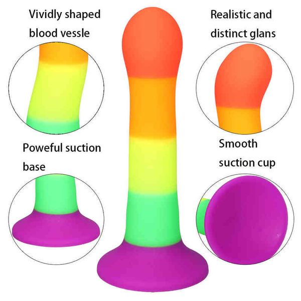 NXY-Dildos 7-Zoll-Regenbogen-Silikondildos Analplug Realistischer Saugnapf Sexspielzeug für Frauen Lesben Masturbatoren Peniswerkzeuge 804