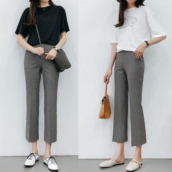 Herrenhose Tiny Bell-Bottoms Herbst Frau Neun Teil Hohe Taille Gitter Freizeit Zeit Selbstkultivierung Dünn Chic Wind Drak22