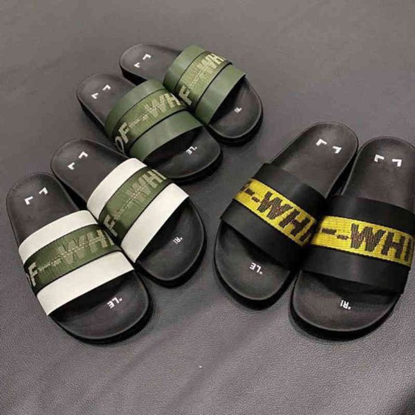 

fashion offs men's women's sandals luxury letter ribbon printing slippers couples beach men outside home slipper female classic br, Black