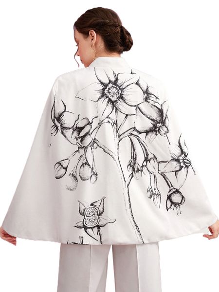 

x aetherea decimae floral print cloak sleeve zip up jacket d7fj#, Black;brown