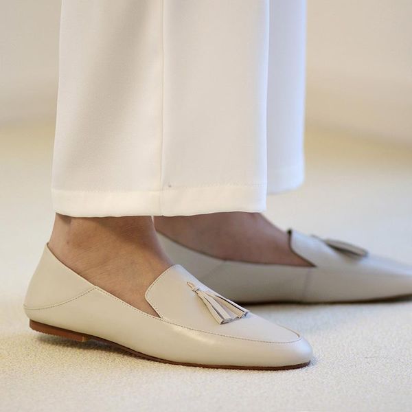 Сандальцы моды Женщины Loafers Corea Style Простая плоская туфли мягкая подлинная кожаная кожаная лама