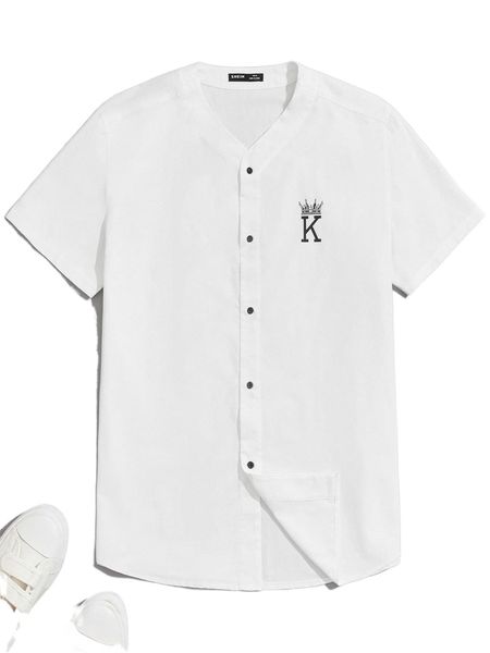 

men crown & letter pattern button front shirt l6dg#, White;black