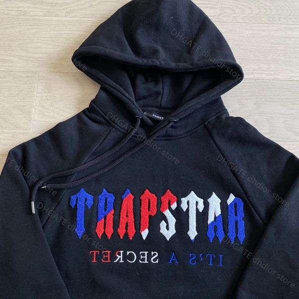 

hoodie trapstar hip hop warm sweatshirt couple street trend jacket 1;1 embroidered letters 2022 new arrival, Black