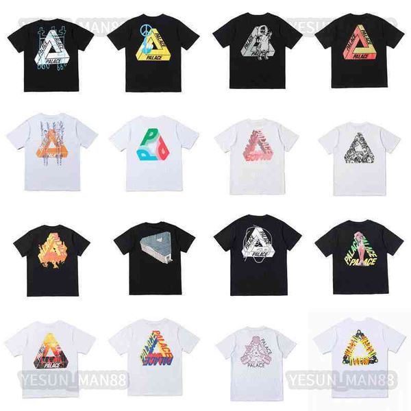 

designer fashion palaces classic mens and womens t shirt short sleeves big p triangle graffiti print loose summer high street cotton tees, White;black