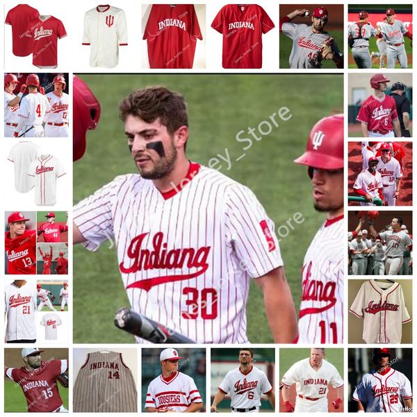 

ncaa custom indiana hoosiers college stitched baseball jersey 4 hunter jessee carter mathison 2 luke hayden 7 ethan vecrumba 8 evan appelwic, Black