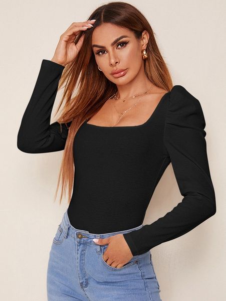 

square neck leg-of-mutton sleeve q4zj#, White
