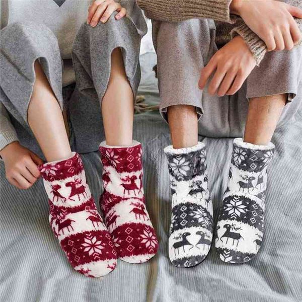 Slippers House Fluffy Slipper Womens Winter Christmas Elk Fur Contton Plush quente Skid Anti -Indoor Fello