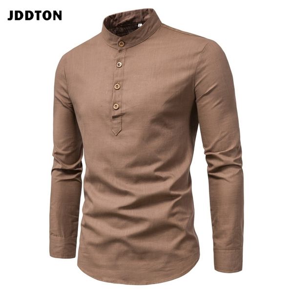 

jddton men spring cotton linen kimono shirt long sleeve solid leisure chinese clothes casual stand collar shirts je677 220720, White;black