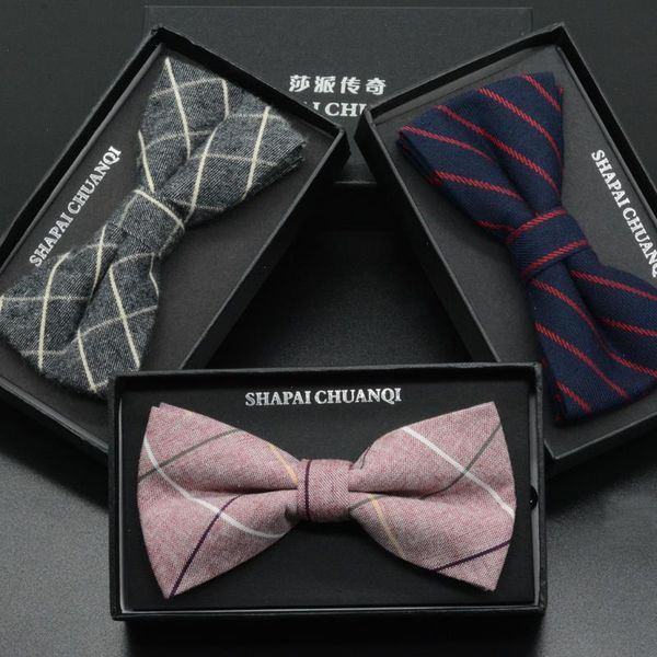 Mens Fashion Vintage Bowtie проверьте искусственное 100 хлопковое мягкое полосатое полоса