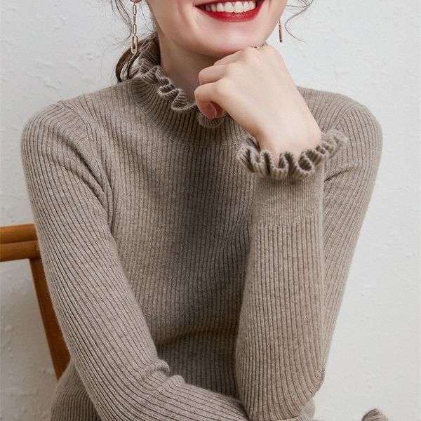 

new turtleneck cashmere sweater women casual paragraph floral collar long sleeve sweater solid color pullover sweater 210203, White;black