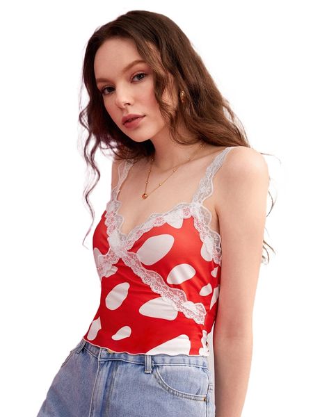 

x squid house colorblock lace trim cami h2xe#, White