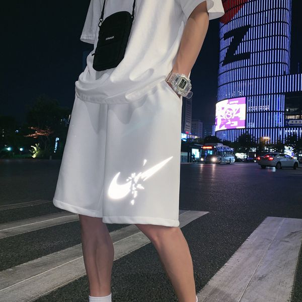 

2022 summer new mens shorts fashion casual night fluorescent pants trend loose hip hop street style trousers quick dry quality clothing whit, White;black