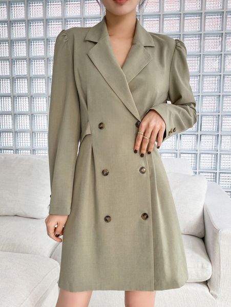 

dazy puff sleeve double breasted blazer dress s30x#, White