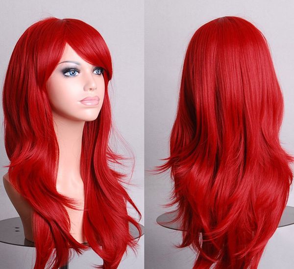 

70cm long hair loose wave synthetic for women cosplay blonde blue red pink grey purple human party halloween christmas gift, Black;brown