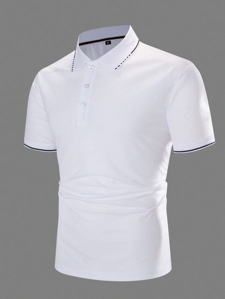 

men striped trim polo shirt v0kx#, White;black
