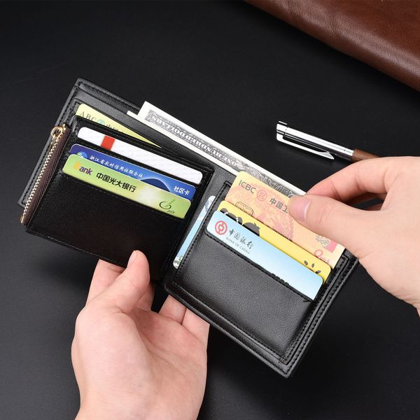 

new men's short coin purse korean version business multi-card wallet zipper wallet, Red;black
