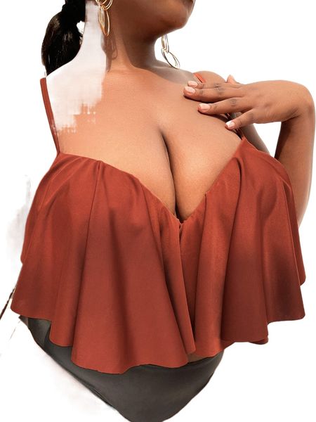 

plus ruffle trim push up bikini q90l#, Black