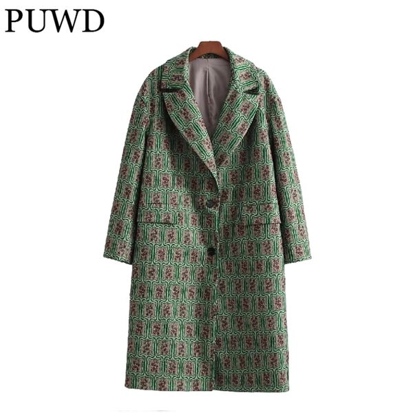 

puwd vintage women loose button v neck coat spring fashion ladies green pockets casual long jackets female chic outwear 220722, Tan;black
