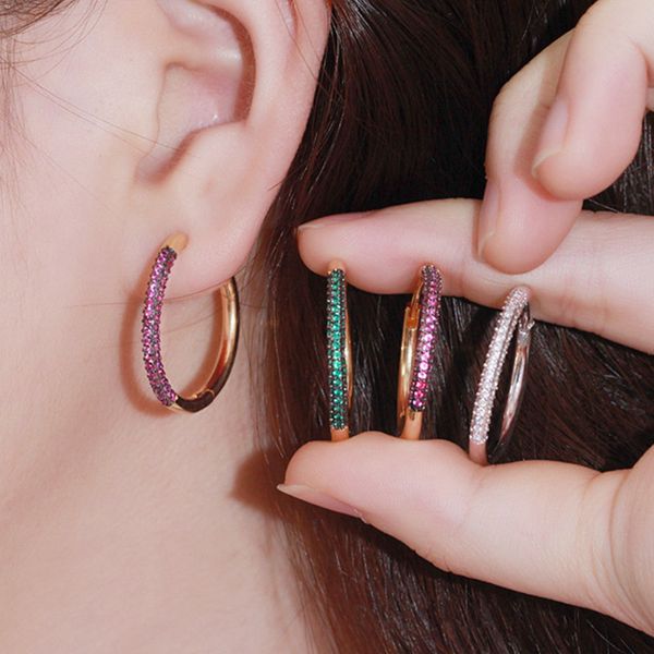 

fashion 18mm hoop designer earring circle earrings jewelry white green rose aaa cubic zirconia copper 18k gold silver earring for women part, Golden;silver