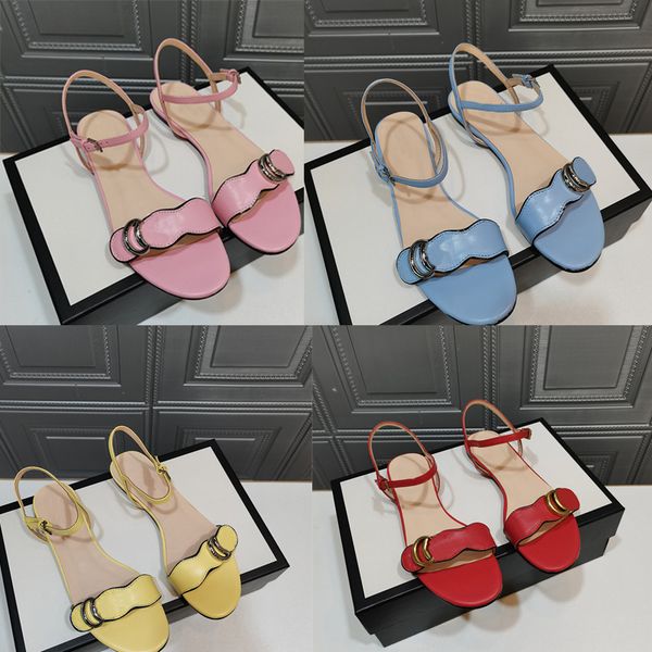 

woman sandal classic hardware double letter slides leather upper womens shoe buckle comfortable rubber sole flat sandals summer beach dating, Black