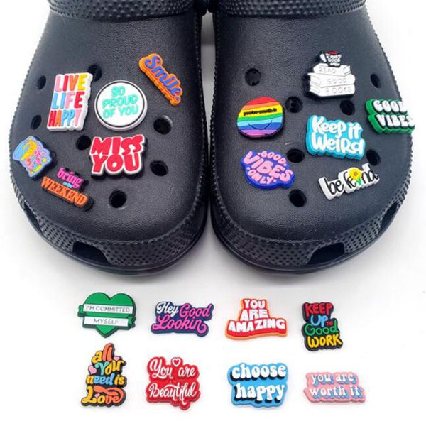 

inspirational phrases croc charms pvc shoecharms buckle fashion shoe accessories wristband decoration part, White;pink