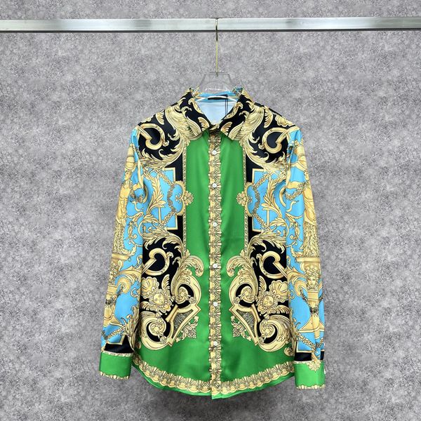 

men's casual shirts designer 2022 spring and autumn new fashion lapel shirt single breasted baroque print long sleeve loose versatile e, White;black