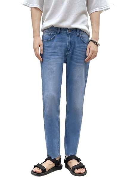 

men raw cut tapered jeans j1ve#, Blue