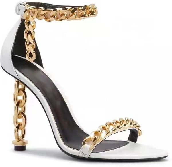 Novo Euro [Estilo Verão Sapatos Mulheres Lady Sandal Malha Transparente Sandálias de Salto Alto Versátil, Confortável e Sexy, Embalagem Completa, Decoração de Cadeia de Ouro