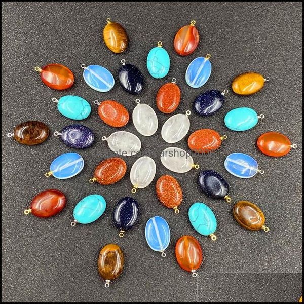 Anhänger Halsketten Reiki Heilung Schmuck Oval Naturstein Quarz Türkis Opal Achat Kristall Anhänger DIY Ohrringe Wom Dhseller2010 Dhv6M