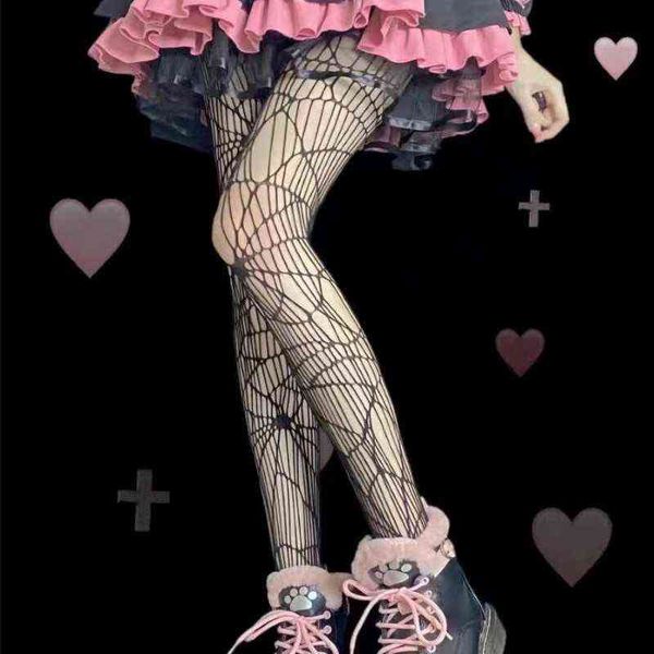 Sexy Strumpfhosen Frauen Spinnennetz Mystery Oberschenkel hohe Taillenstrümpfe Gothic jk lolita spinnen Web -Netz Nets Fishnet Strumpfhosen Girls Geschenke T220808