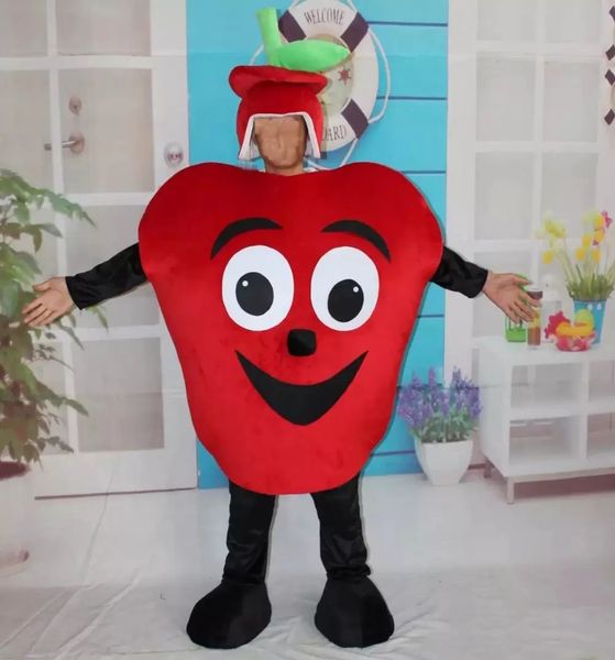 Costume de mascote de maçã vermelho traje de traje de desenho animado de Natal de Halloween