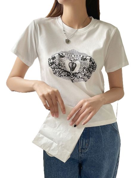 

dazy letter graphic round neck tee v4ed#, White