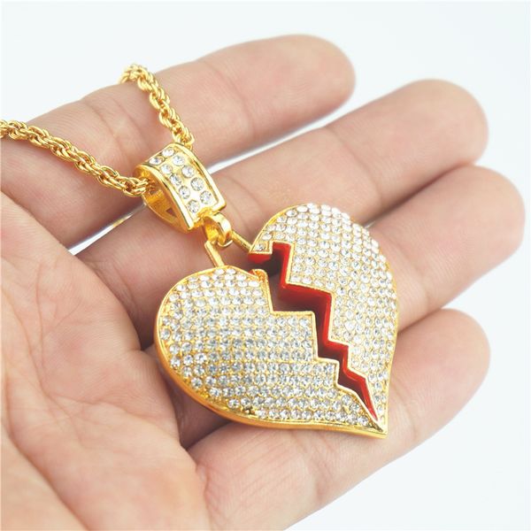 

personality heartbreak shape pendant necklace broken heart hip hop rap necklace, Silver