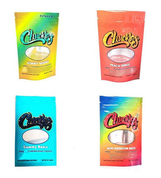 

chuckle edibles packaging mylar bags gummy worms peach rings belts 400mg gummies chuckles packing eddibles mylara packaginga bag with reseal