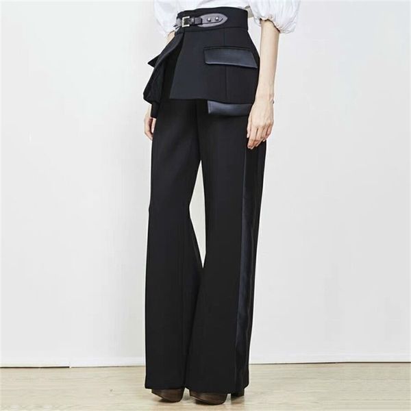 

deat autumn winter high waist side striped buckle split joint wide leg loose pants women trousers fashion jr852 201228, Black;white