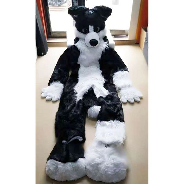 

halloween long fur husky dog fox fursuit mascot costume suit mascot costumes dress, Red;yellow