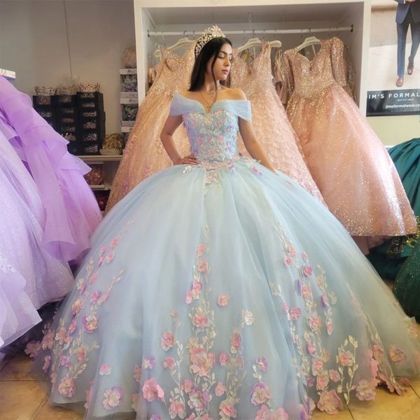 2024 Abiti Quinceanera con applicazioni di pizzo rosa maniche lunghe perline abito da ballo con spalle scoperte abito da 15 anni dolce 16 prom