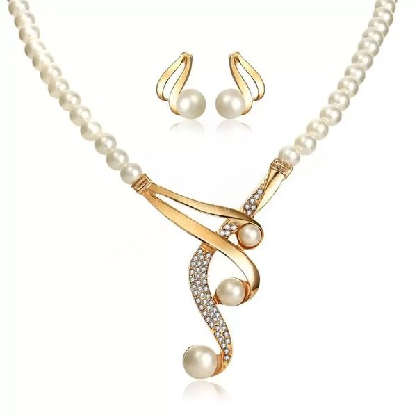 

luxury bridal jewelry set crystal beads necklace simulated pearl earrings, Silver
