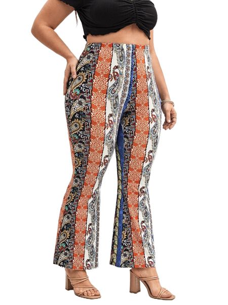 

plus paisley print flare leg pants n5zw#, Black