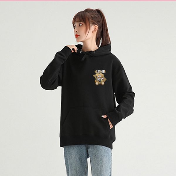 

autumn men's sweater sweatshirt bear hooded island sweater european and american fashion badge long sleeve hip-hop turtleneck x2, Black